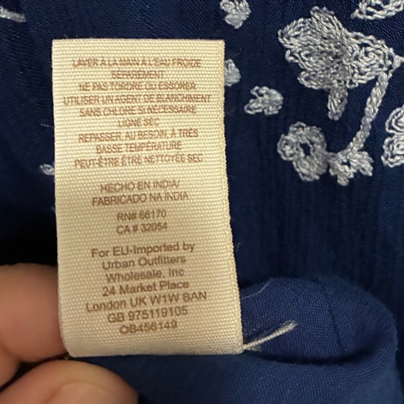 Free People Blue White Jasmine Floral Embroidered Long Bell Sleeve Gauzy Dress 2 - Picture 14 of 15